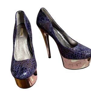 Y2K 2000s Snakeskin purple chunky heels pumps